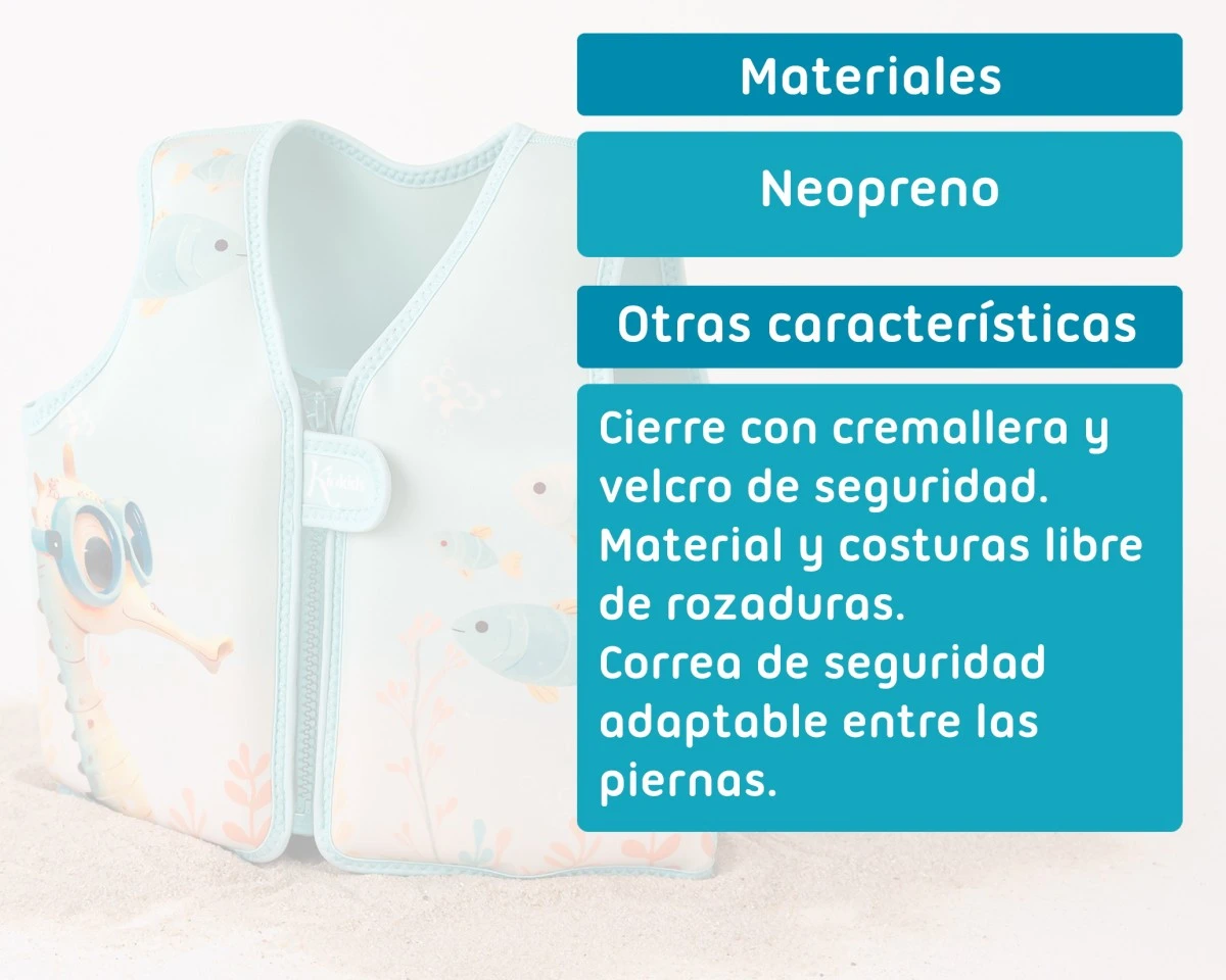 Chaleco Neopreno Flotación  Bebes y Niños de 12-24 meses Menta Kiokids
